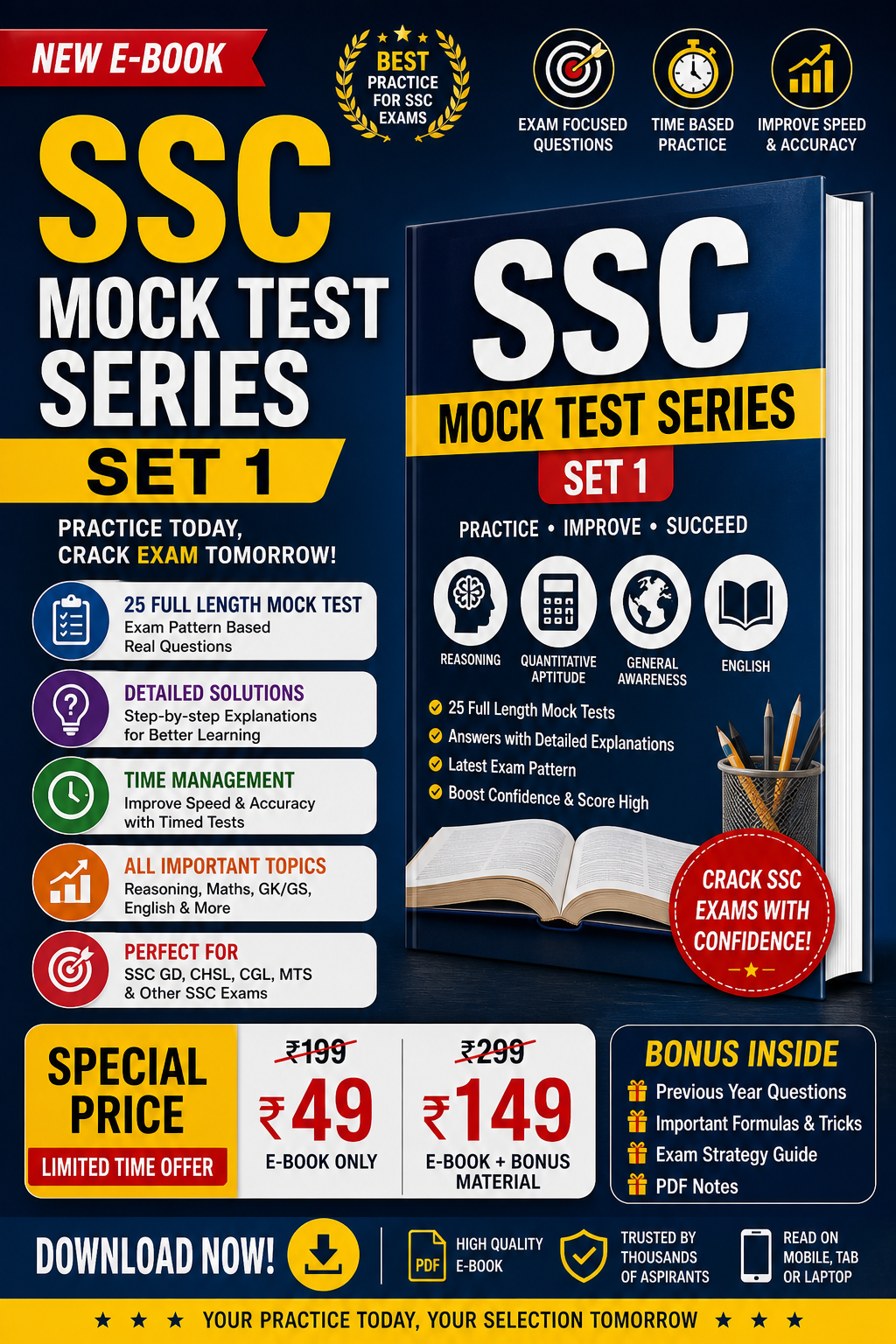 SSC GD / CHSL / CGL Mock Test Series Set 1 — Practice Questions with Answers & Explanations cover